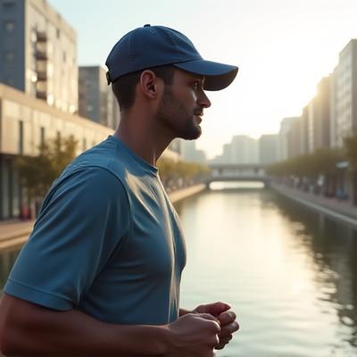 豊洲の運河沿いを走るランナー